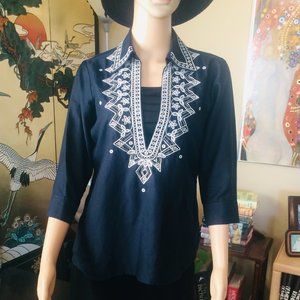 Talbots Blouse with Embroidery, Size 6P
